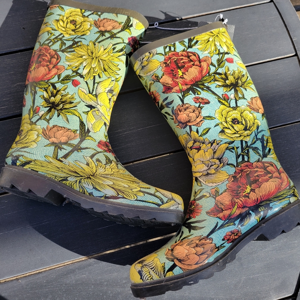 Target Threshold NWT Floral Women's Rain Garden Boots Sz 8 ~ Pretty! - Picture 5 of 16